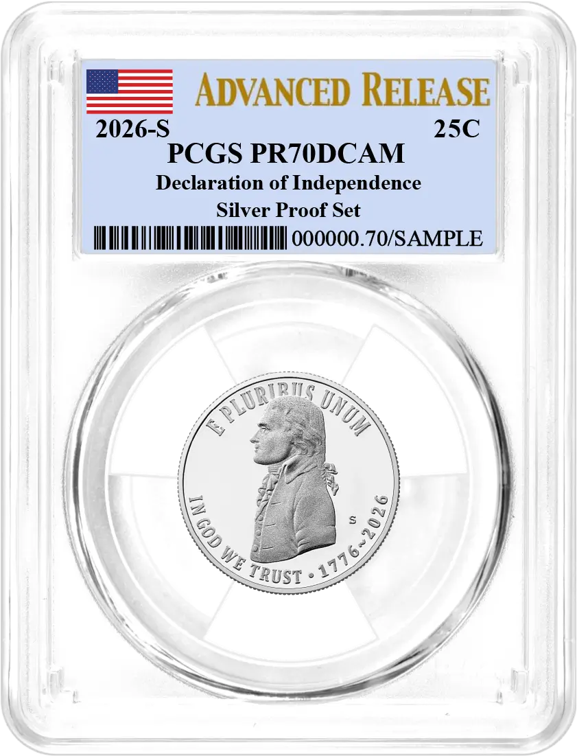 2026 S Semiquincentennial Silver Proof 10-Coin Set PCGS PR70 DCAM Advanced Release Flag Label with Coin Advisor 10-Slab Box