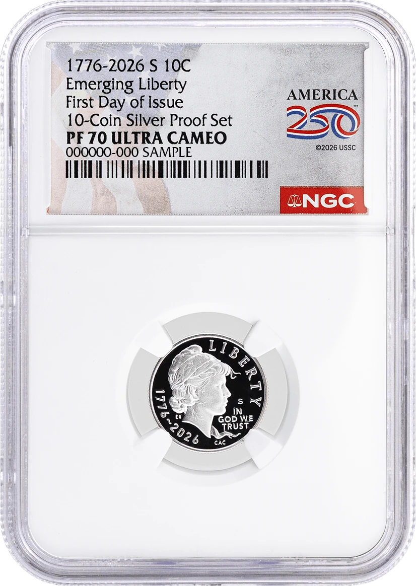 2026 S 10C Semiquincentennial Silver Proof Set Emerging Liberty Dime NGC PF70 UCAM First Day of Issue America250™ Label #2