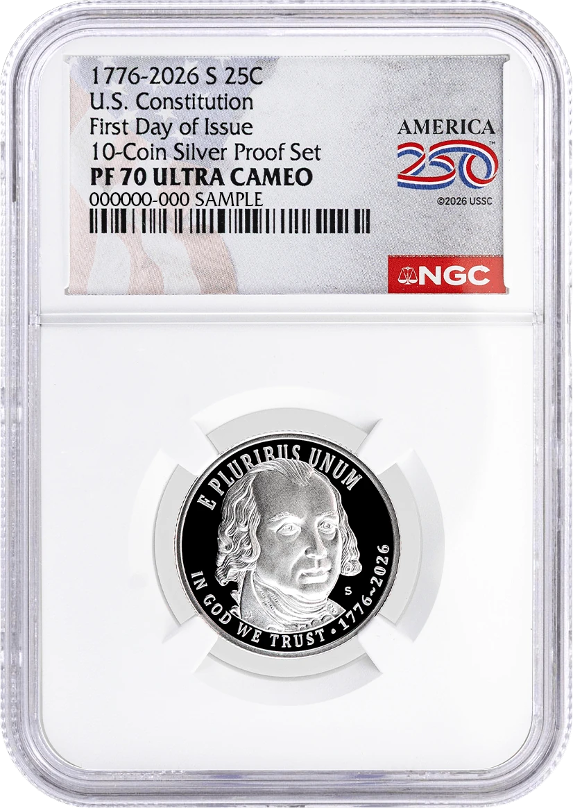 2026 S Semiquincentennial Silver Proof Set 5-Quarter Set NGC PF70 UCAM First Day of Issue America250™ Label #2