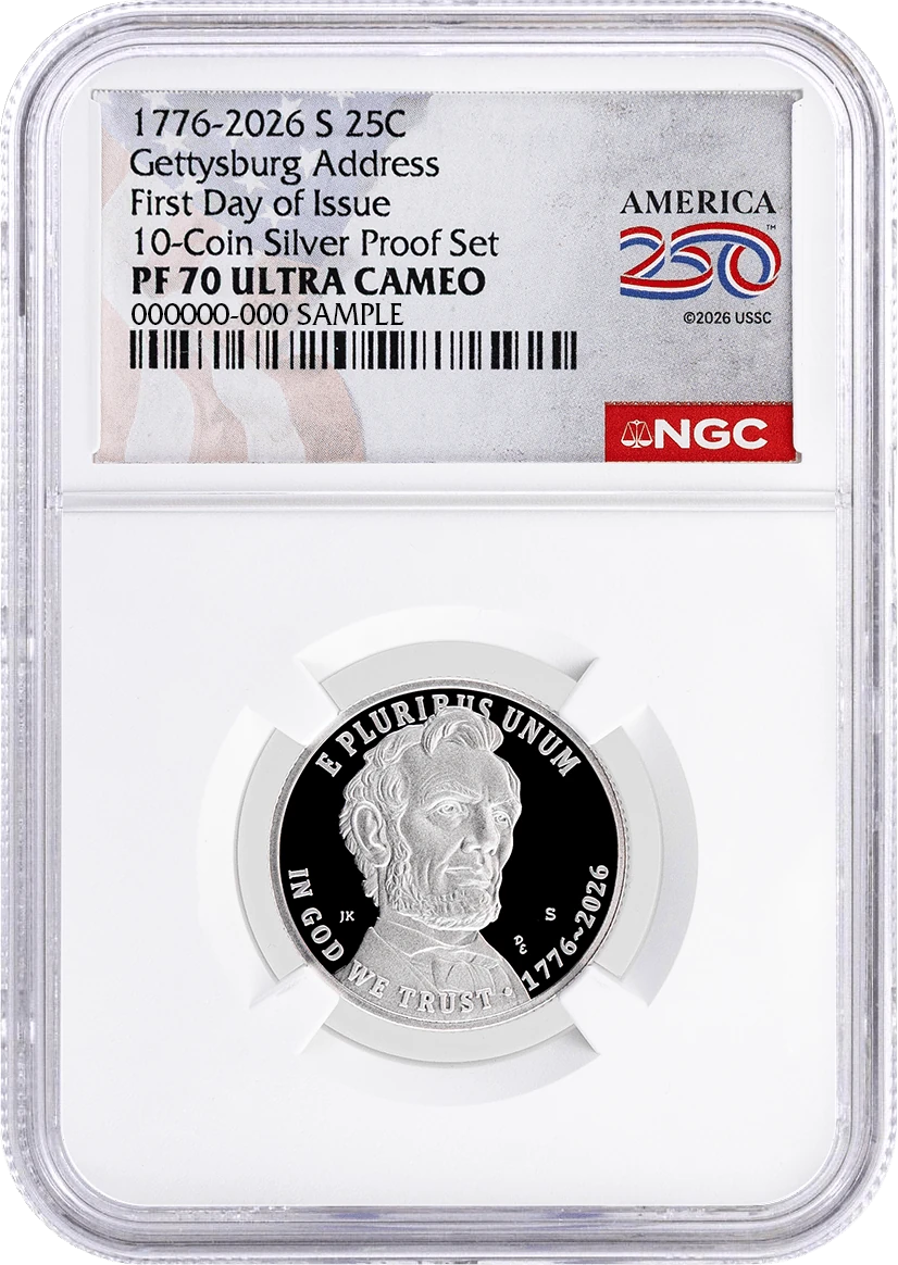2026 S Semiquincentennial Silver Proof Set 5-Quarter Set NGC PF70 UCAM First Day of Issue America250™ Label #2