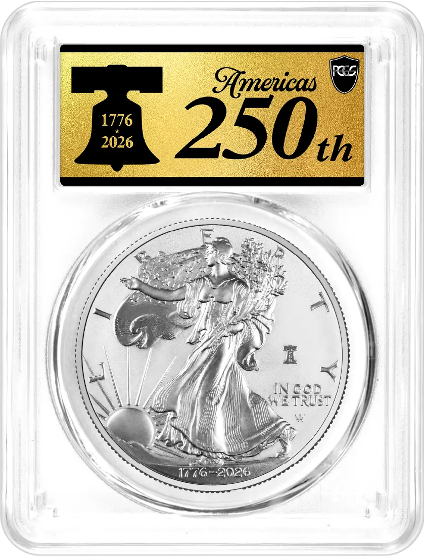 1776-2026 W $1 1 oz 250th Anniversary Liberty Bell Privy Enhanced Uncirculated Silver Eagle PCGS SP70 First Day of Issue America's 250th Gold Label