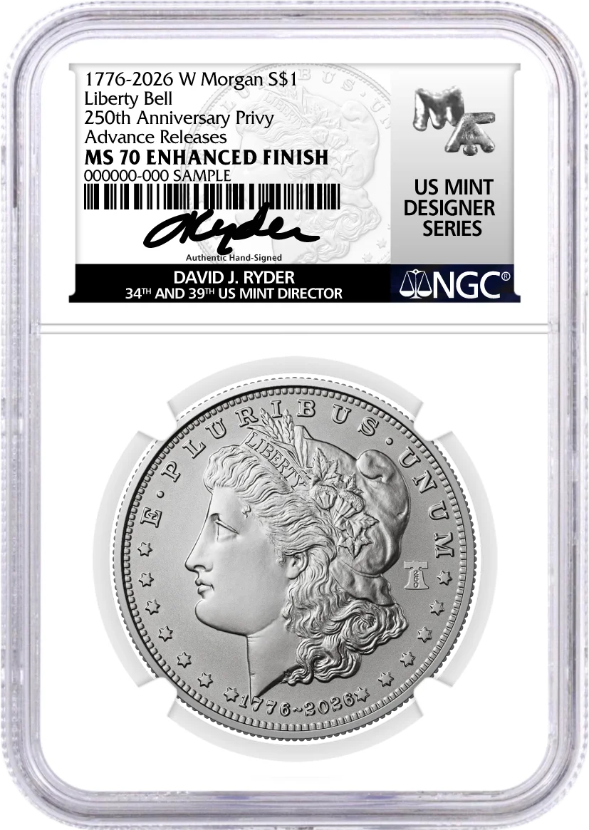 1776-2026 (W) $1 Enhanced Uncirculated Silver Morgan Dollar & Peace Dollar 2-Coin Set NGC MS70 Advance Releases Ryder Signed US Mint Designer Series with Bonus 1776 2-Coin Display Case