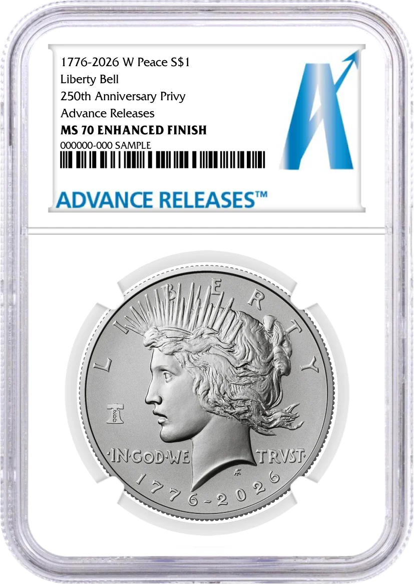 1776-2026 (W) $1 Enhanced Uncirculated Silver Morgan Dollar & Peace Dollar 2-Coin Set NGC MS70 Advance Releases A Label