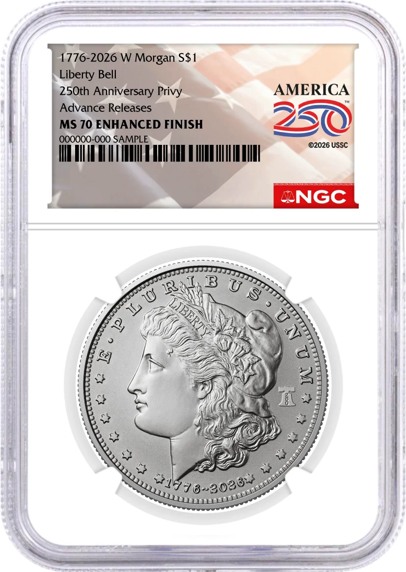 1776-2026 (W) $1 Enhanced Uncirculated Silver Morgan Dollar & Peace Dollar 2-Coin Set NGC MS70 Advance Releases America250™ Label