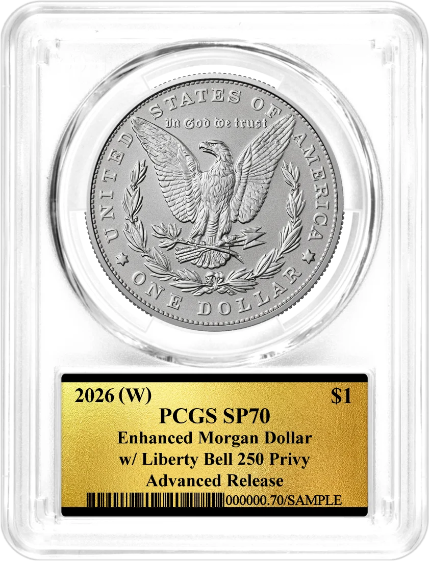 1776-2026 (W) $1 Enhanced Uncirculated Silver Morgan Dollar & Peace Dollar 2-Coin Set PCGS SP70 Advanced Release America's 250th Gold Label
