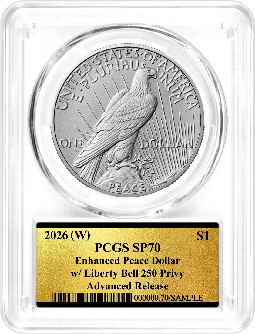 1776-2026 (W) $1 Enhanced Uncirculated Silver Morgan Dollar & Peace Dollar 2-Coin Set PCGS SP70 Advanced Release America's 250th Gold Label