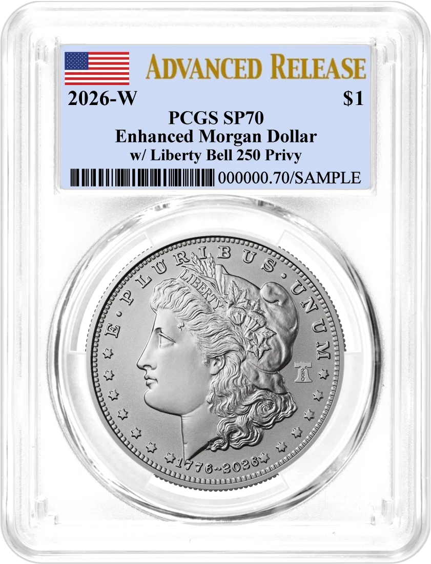 1776-2026 (W) $1 Enhanced Uncirculated Silver Morgan Dollar & Peace Dollar 2-Coin Set PCGS SP70 Advanced Release Flag Label