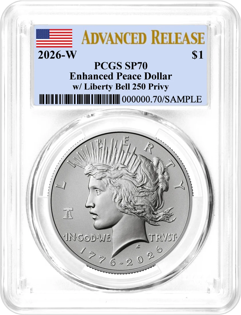 1776-2026 (W) $1 Enhanced Uncirculated Silver Morgan Dollar & Peace Dollar 2-Coin Set PCGS SP70 Advanced Release Flag Label