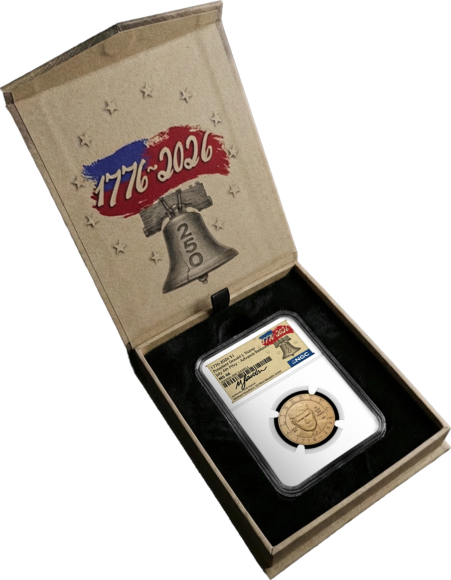 1776-2026 $1 Semiquincentennial Donald J. Trump July 4th Privy NGC MS66 Advance Releases Gaudioso Signed 1776 Freedom Label with Bonus 1776 Display Case + 25-Coin Non-Privy Roll