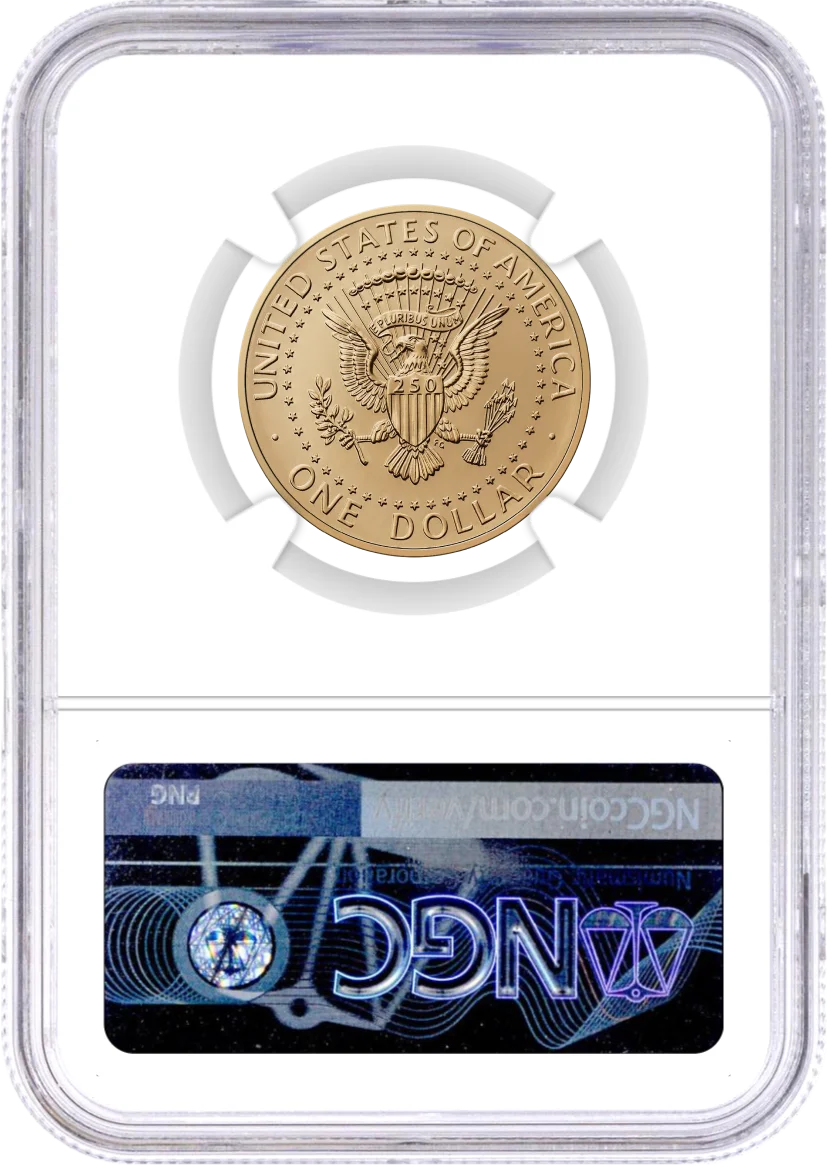 1776-2026 $1 Semiquincentennial Donald J. Trump July 4th Privy NGC MS66 Advance Releases Gaudioso Signed 1776 Freedom Label with Bonus 1776 Display Case + 25-Coin Non-Privy Roll
