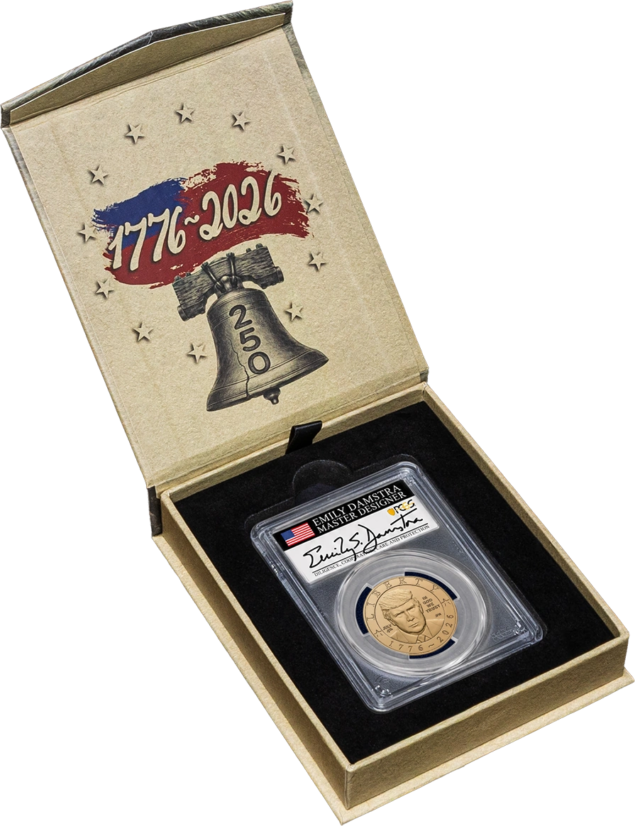 1776-2026 $1 Semiquincentennial Donald J. Trump July 4th Privy PCGS MS66 Advanced Release Damstra Signed Flag Label with Bonus 1776 Display Case + 25-Coin Non-Privy Roll