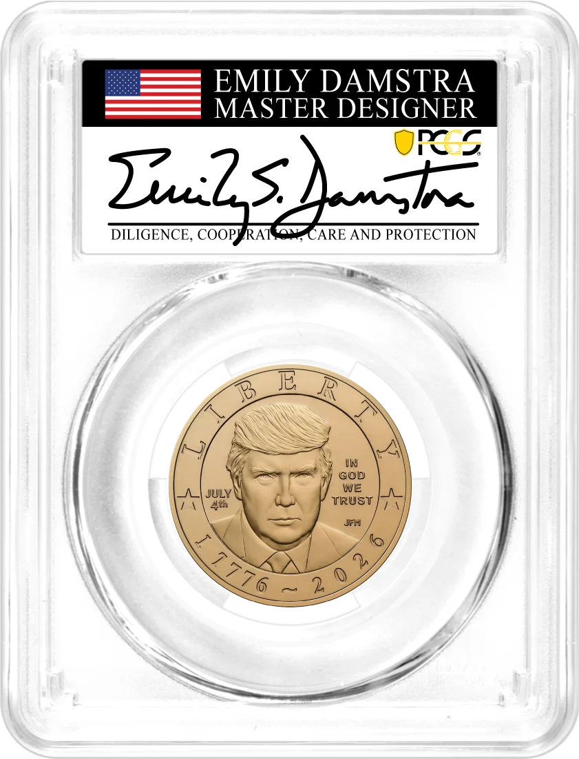 1776-2026 $1 Semiquincentennial Donald J. Trump July 4th Privy PCGS MS66 Advanced Release Damstra Signed Flag Label with Bonus 1776 Display Case + 25-Coin Non-Privy Roll