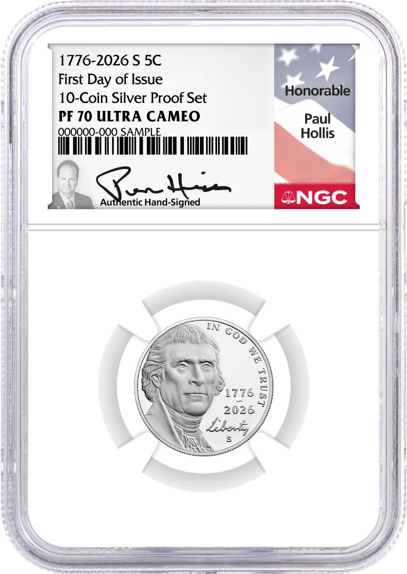 2026 S Semiquincentennial Silver Proof 10-Coin Set NGC PF70 UCAM First Day of Issue Hollis Signed with Coin Advisor 10-Slab Box
