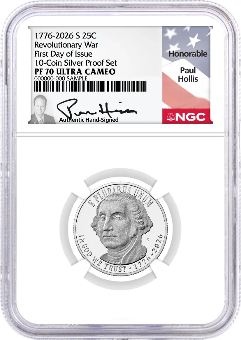 2026 S Semiquincentennial Silver Proof 10-Coin Set NGC PF70 UCAM First Day of Issue Hollis Signed with Coin Advisor 10-Slab Box