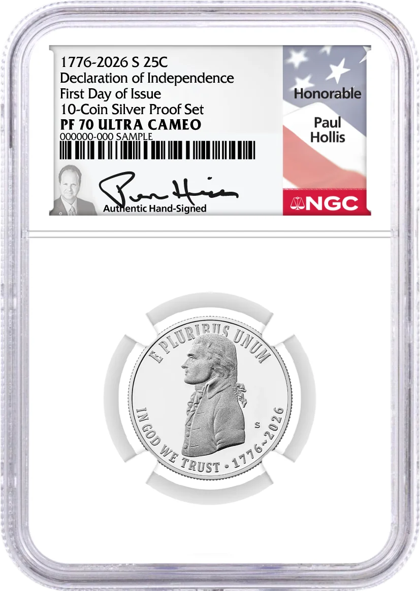 2026 S Semiquincentennial Silver Proof 10-Coin Set NGC PF70 UCAM First Day of Issue Hollis Signed with Coin Advisor 10-Slab Box