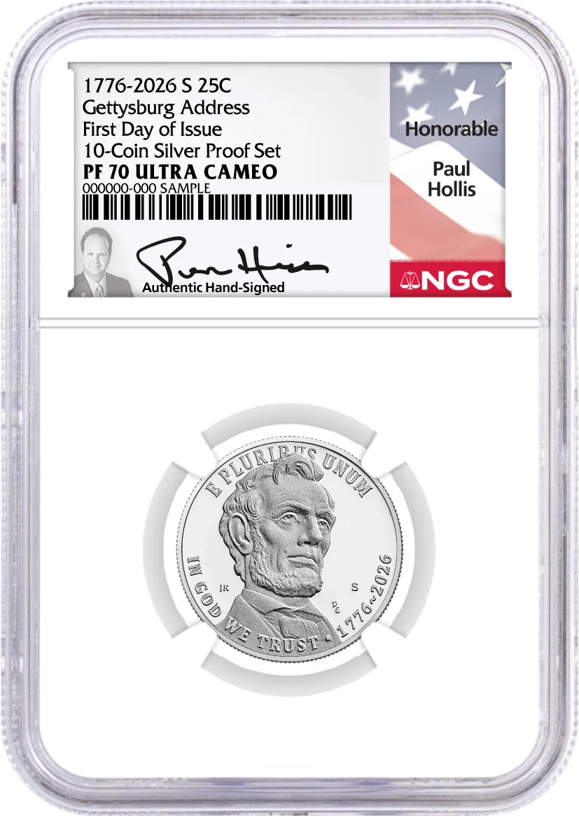 2026 S Semiquincentennial Silver Proof 10-Coin Set NGC PF70 UCAM First Day of Issue Hollis Signed with Coin Advisor 10-Slab Box