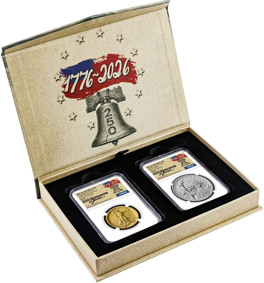 1907(2026) W 24K Gold Saint-Gaudens $20 Coin with Liberty Bell Privy + Companion Silver Medal Best of the Mint NGC SP70 Advance Releases Gaudioso Signed 1776 Freedom Label with Bonus 1776 2-Coin Display Case