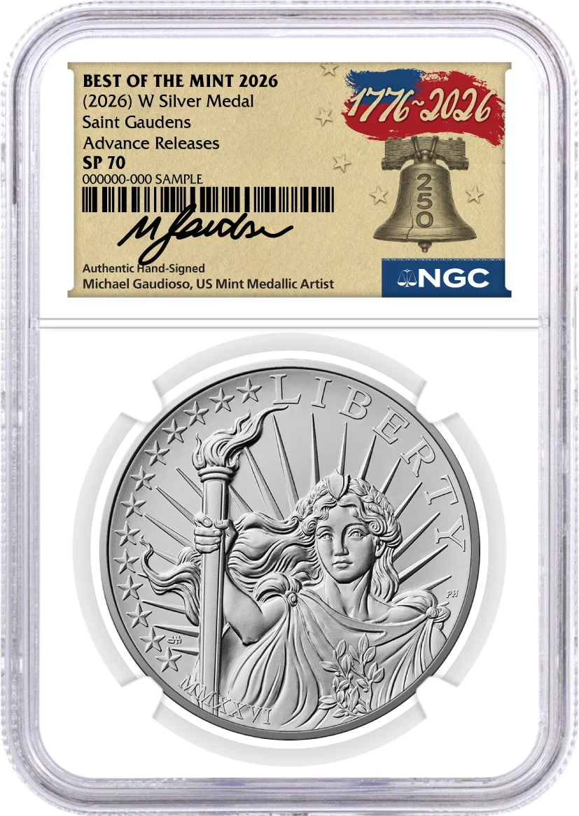 1907(2026) W 24K Gold Saint-Gaudens $20 Coin with Liberty Bell Privy + Companion Silver Medal Best of the Mint NGC SP70 Advance Releases Gaudioso Signed 1776 Freedom Label with Bonus 1776 2-Coin Display Case