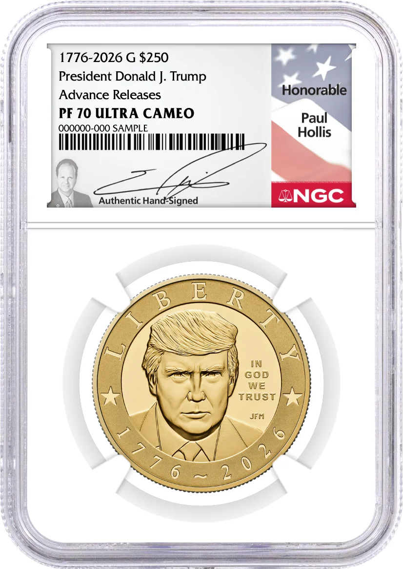 2026 W 24K Gold Proof Semiquincentennial Donald J. Trump NGC PF70 UCAM Advance Releases Hollis Signed Flag Label with Bonus 1776 Display Case