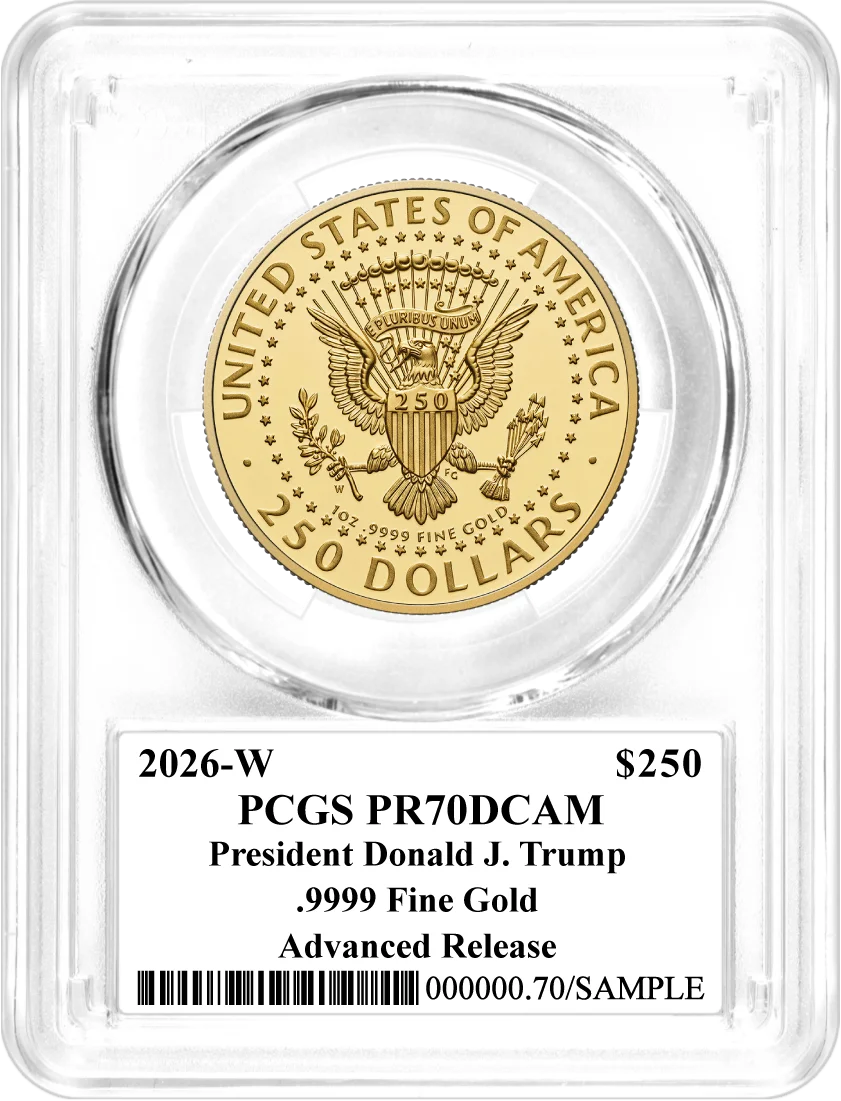 2026 W 24K Gold Proof Semiquincentennial Donald J. Trump PCGS PR70 DCAM Advanced Release Damstra Signed Flag Label with Triple Bonus 1776 Display Case and MS66 Privy + 25-Coin Roll