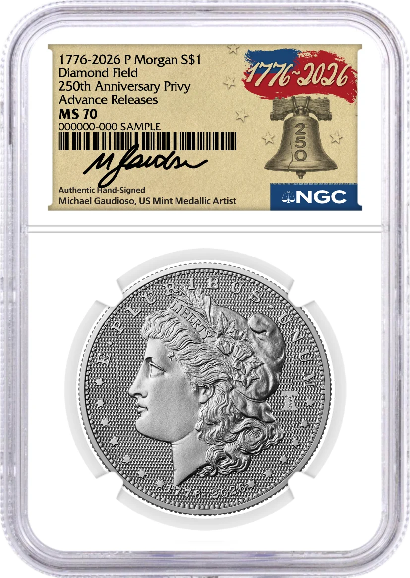 1776-2026 P $1 Diamond Field Silver Morgan Dollar & Peace Dollar 2-Coin Set NGC MS70 Advance Releases Gaudioso Signed 1776 Freedom Label