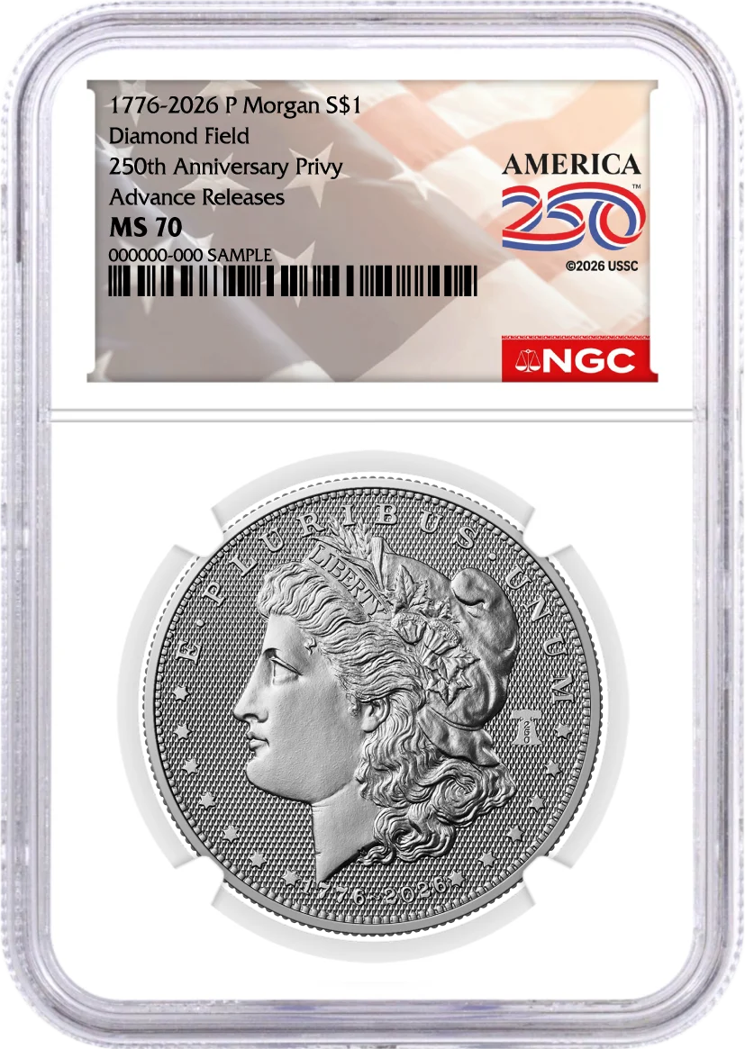1776-2026 P $1 Diamond Field Silver Morgan Dollar & Peace Dollar 2-Coin Set NGC MS70 Advance Releases America250™ Label