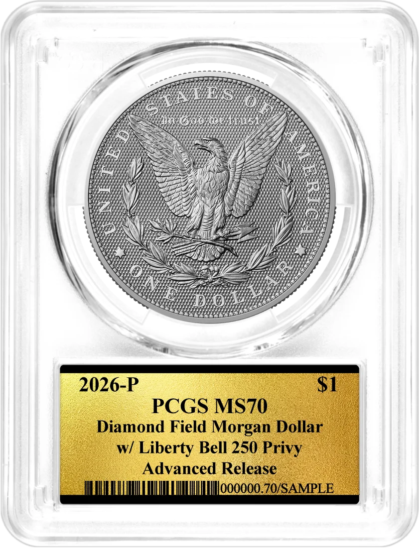 1776-2026 P $1 Diamond Field Silver Morgan Dollar & Peace Dollar 2-Coin Set PCGS MS70 Advanced Release America's 250th Gold Label