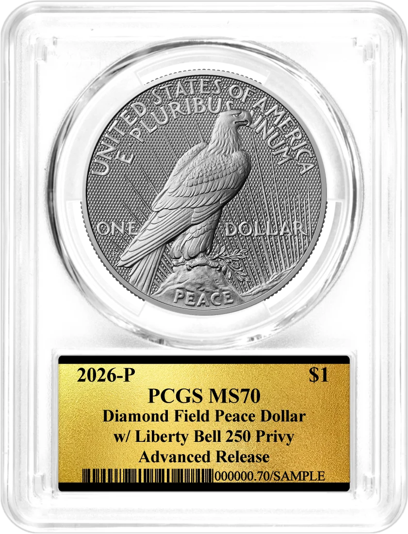 1776-2026 P $1 Diamond Field Silver Morgan Dollar & Peace Dollar 2-Coin Set PCGS MS70 Advanced Release America's 250th Gold Label