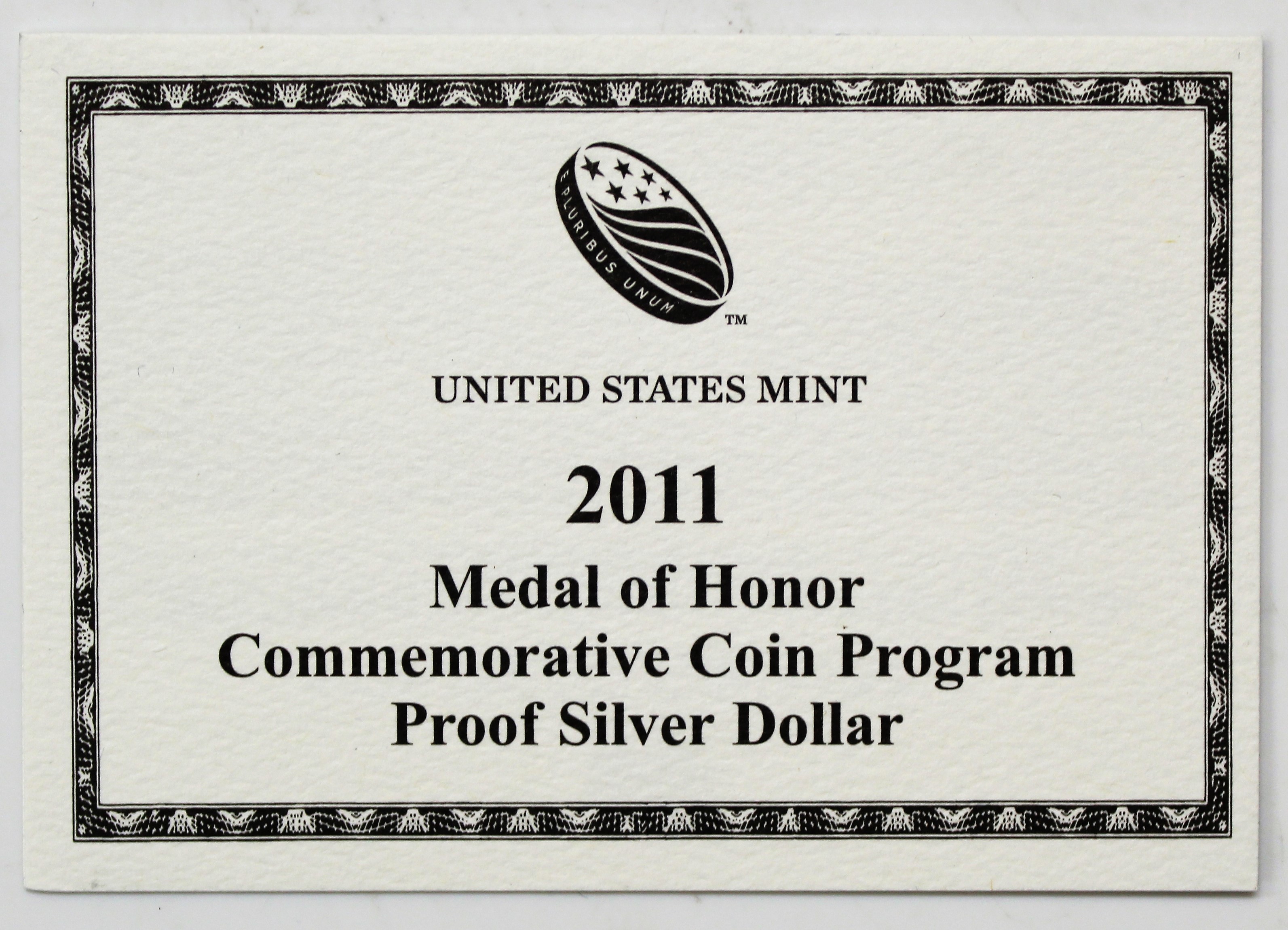 2011 P $1 Proof Silver Medal of Honor Commemorative Dollar with OGP and COA