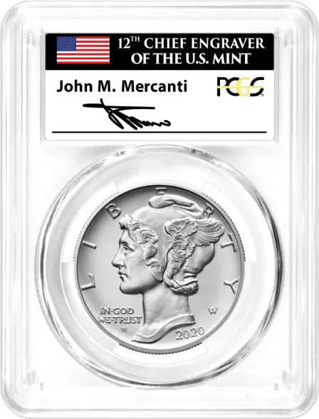 2020 W $25 Burnished Palladium Eagle PCGS SP70 Mercanti Signed Flag Label First Day of Issue