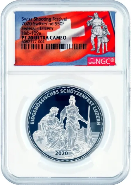 2020 Switzerland Swiss Shooting Festival Silver 50F Hab-109a NGC PF70 UCAM
