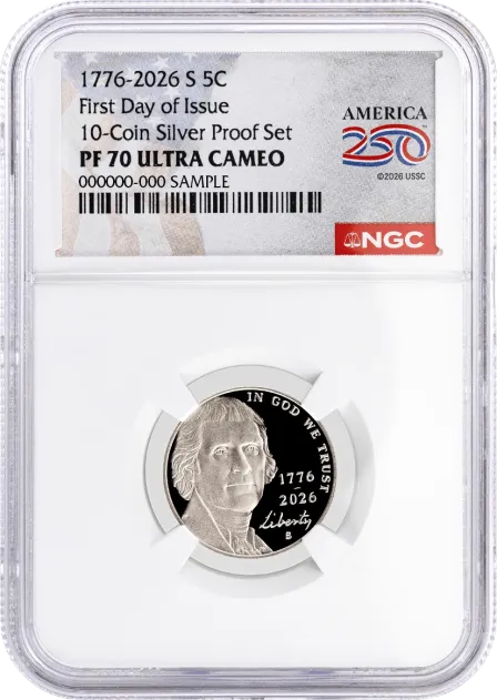 2026 S 5C Semiquincentennial Silver Proof Set Jefferson Nickel NGC PF70 UCAM First Day of Issue America250™ Label #2