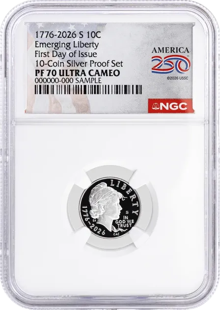 2026 S 10C Semiquincentennial Silver Proof Set Emerging Liberty Dime NGC PF70 UCAM First Day of Issue America250™ Label #2