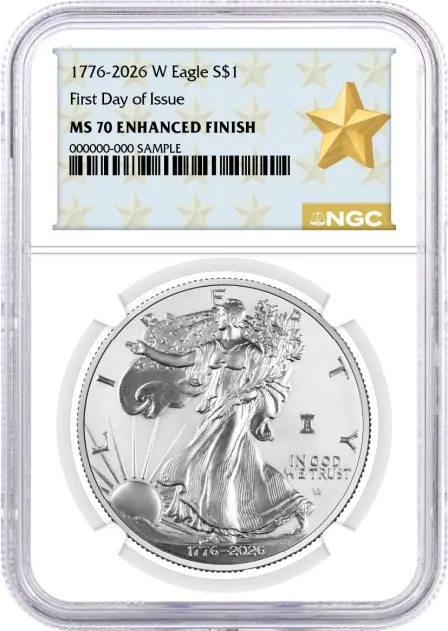 1776-2026 W $1 1 oz 250th Anniversary Liberty Bell Privy Enhanced Uncirculated Silver Eagle NGC MS70 First Day of Issue West Point Star Label