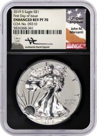 2019 S Enhanced Reverse Proof Silver Eagle NGC PF70 First Day of Issue Mercanti Signed w/ Case 