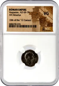 Roman Empire 69-79 A.D. Vespasian AR Denarius NGC VG '10th of the 12 Caesars' Label