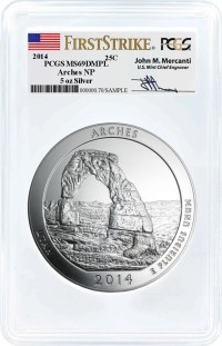 2014 ATB 5oz Silver Arches PCGS MS69 DMPL First Strike Mercanti Signature