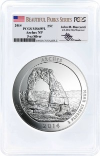 2014 ATB 5oz Silver Arches PCGS MS69 PL Mercanti Signature