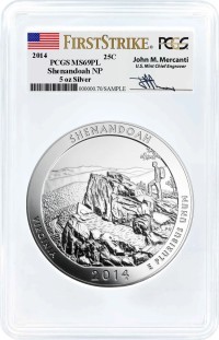 2014 ATB 5oz Silver Shenandoah PCGS MS69 PL First Strike Mercanti Signature