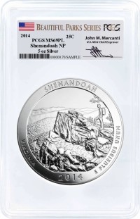 2014 ATB 5oz Silver Shenandoah PCGS MS69 PL Mercanti Signature