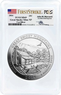 2014 ATB 5oz Silver Great Smoky Mountains PCGS MS69 First Strike Mercanti Signature