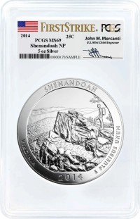 2014 ATB 5oz Silver Shenandoah PCGS MS69 First Strike Mercanti Signature