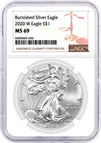 2020 W $1 Burnished Silver Eagle NGC MS69 Brown Label