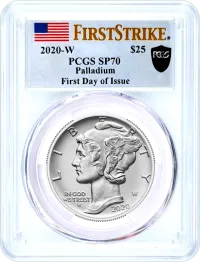 2020 W $25 Burnished Palladium Eagle PCGS SP70 First Strike First Day of Issue Black Shield Label