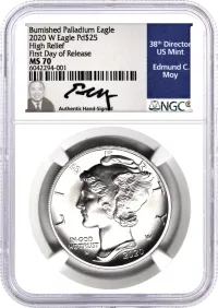 2020 W $25 Burnished Palladium Eagle NGC MS70 First Day of Release Moy Signature