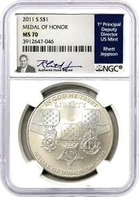 2011 S $1 Silver Medal of Honor Commemorative Dollar NGC MS70 Rhett Jeppson Signature