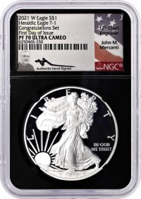 2021 W Proof Silver Eagle Type 1 Congratulations Set NGC PF70 UCAM First Day of Issue Mercanti Signed Black Core
