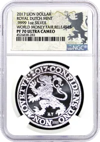 2017 Netherlands 1oz Silver Lion Dollar NGC PF70 Ultra Cameo World Money Fair Releases