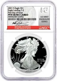 2021 S $1 Proof Silver Eagle Type 2 NGC PF70 UCAM First Day of Issue Gaudioso Signed U.S. Mint Engraver Series 
