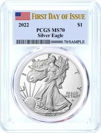 2022 Silver Eagle PCGS MS70 First Day of Issue Flag Label